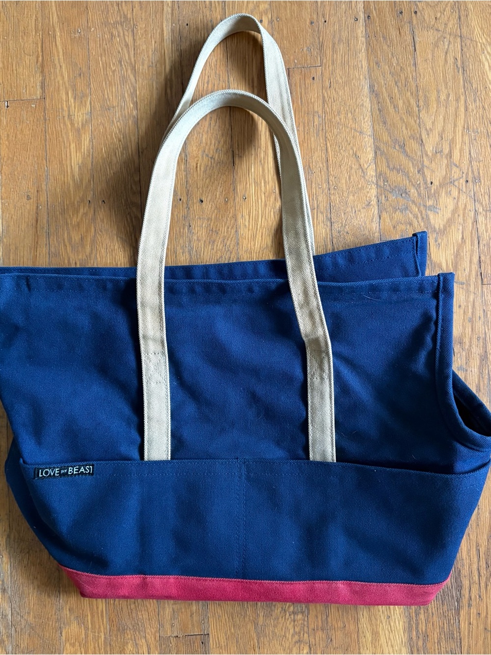 Navy & Red Canvas Pet Tote with Tan Straps - Picture 5 of 11